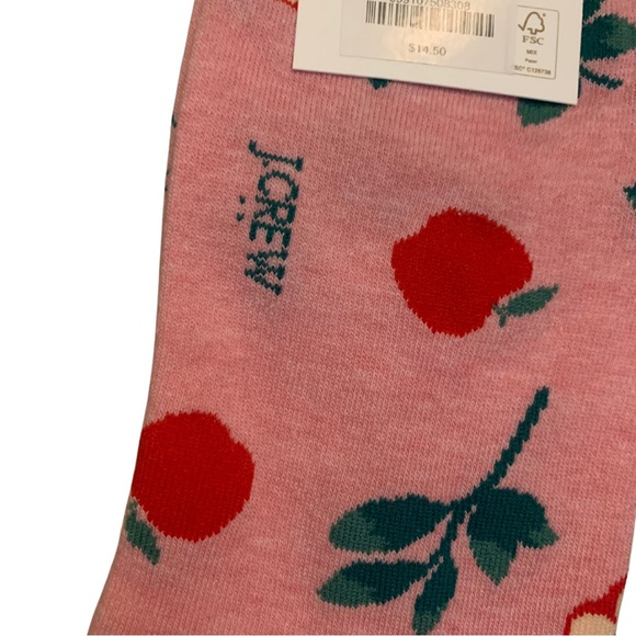 3/$35 J. Crew Women Trouser Socks Pink Red Apple Print Pattern One Size NEW - Picture 6 of 7